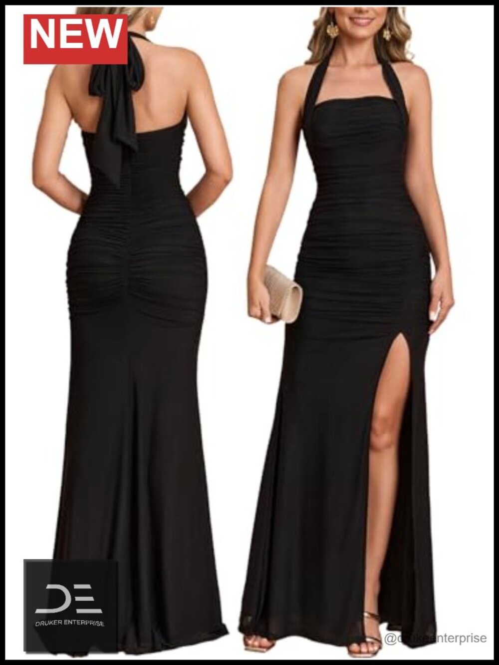 Women Halter Tie High Slit Mesh Maxi Dress